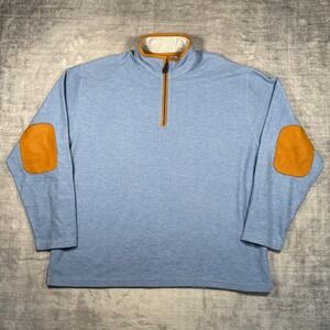 Orvis Sweatshirt Mens 2XL Blue Quarter Zip Pullover Elbow Patches Preppy Tech